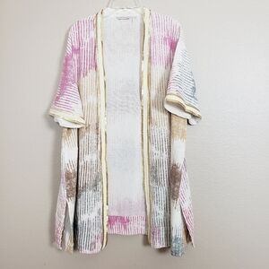 SOFT SURROUNDINGS Printed Tunic Cardigan Metallic Gold Trim One Size